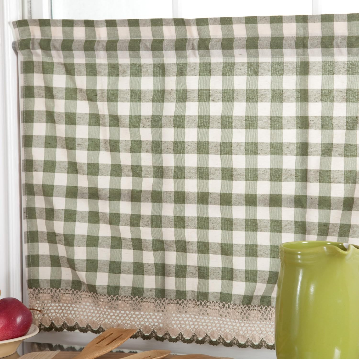 Buffalo Check Tier Pair Window Curtain Set – 58 Inch Width, 36 Inch Length – Bur