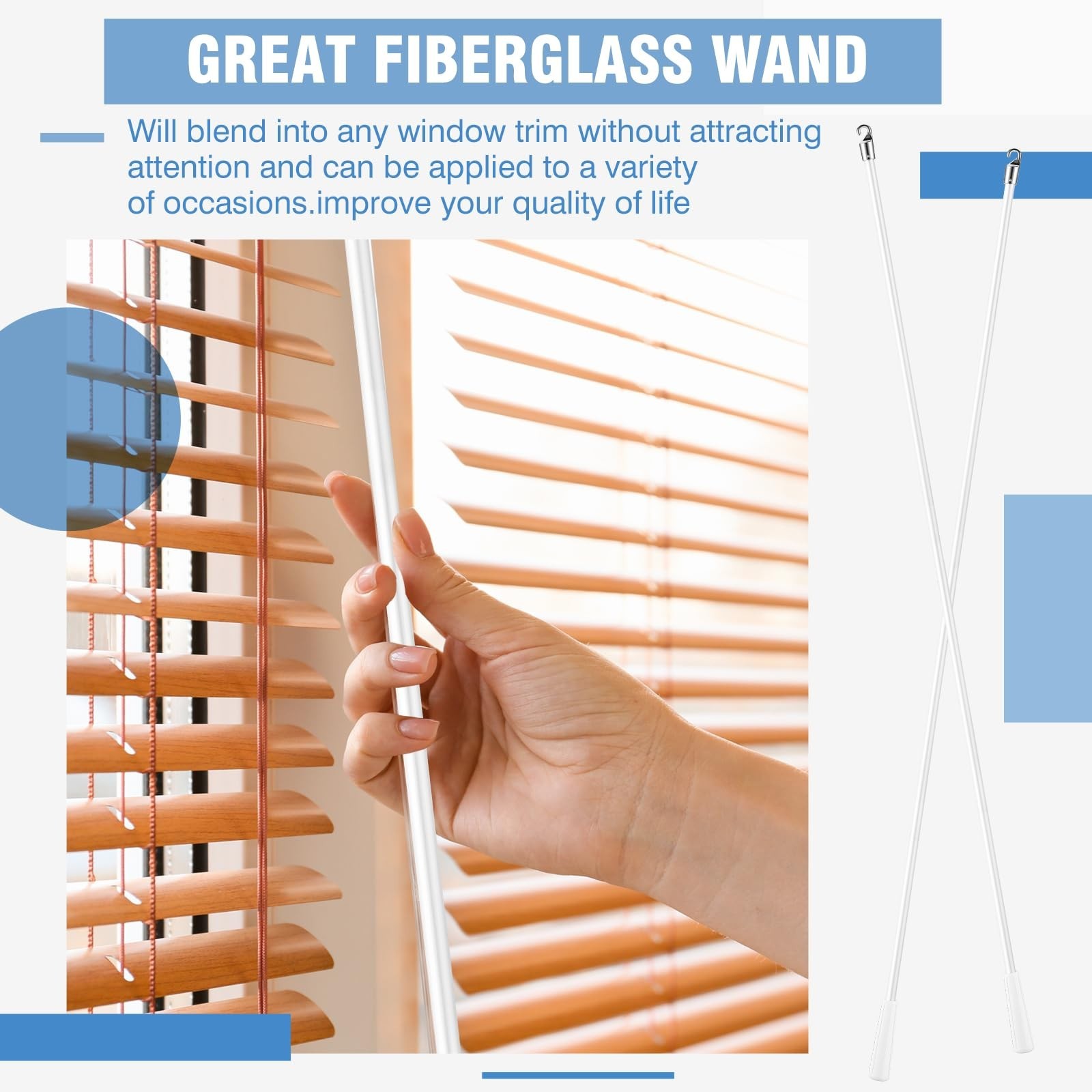 4 Pcs Vertical Blind Wand Replacement – 36″ Fiberglass Hook Handle for Curtains