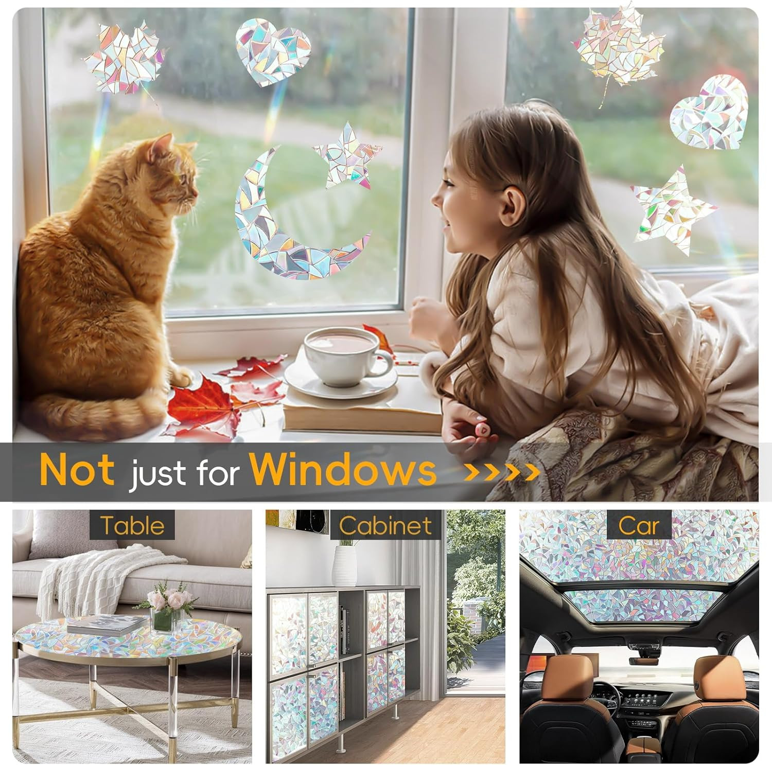 Rainbow Window Privacy Film Static Cling UV Blocking 17.5in x 78.7in