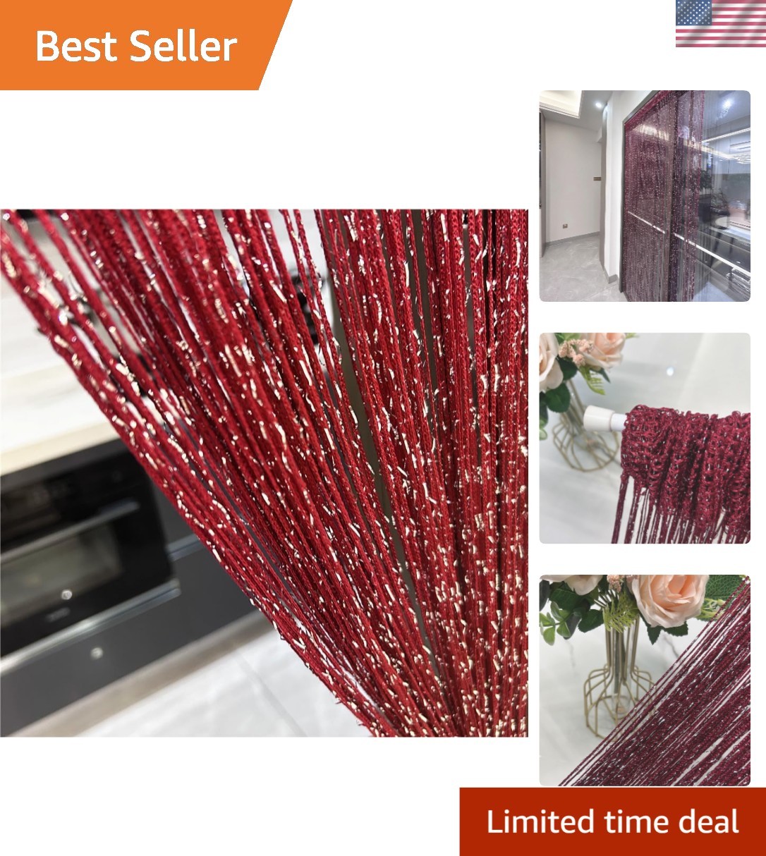 Versatile Red Wine Tassel String Panel for Living Room and Wedding Decor