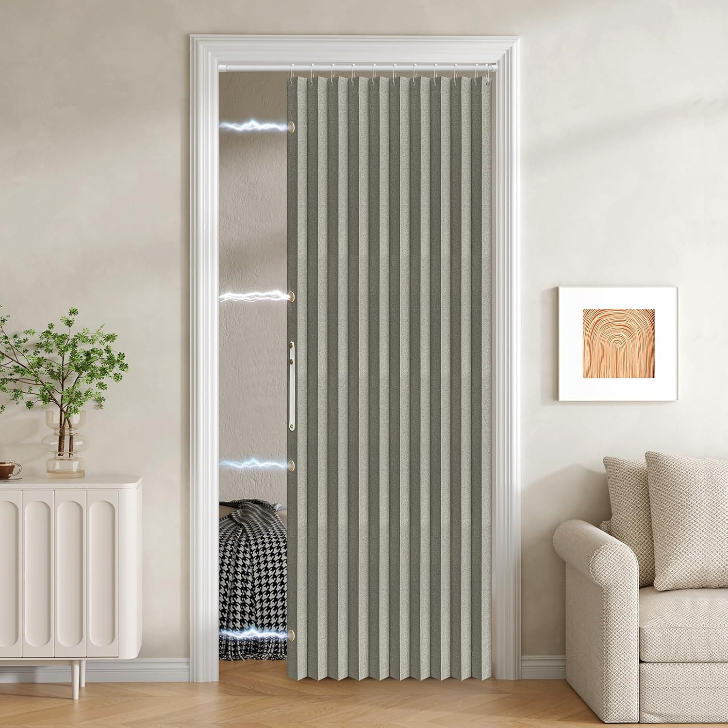 100% Blackout Fabric Folding Door Curtain with Magnetic Closure – Accordion for