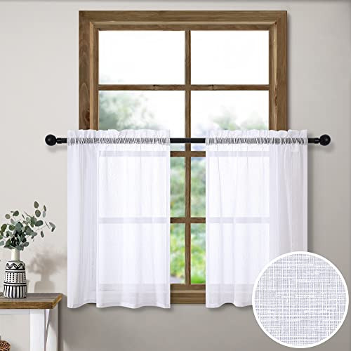 Kitchen Curtains 24 Inch Length for Windows Rod 24″W x 30″L (Pack of 2) White