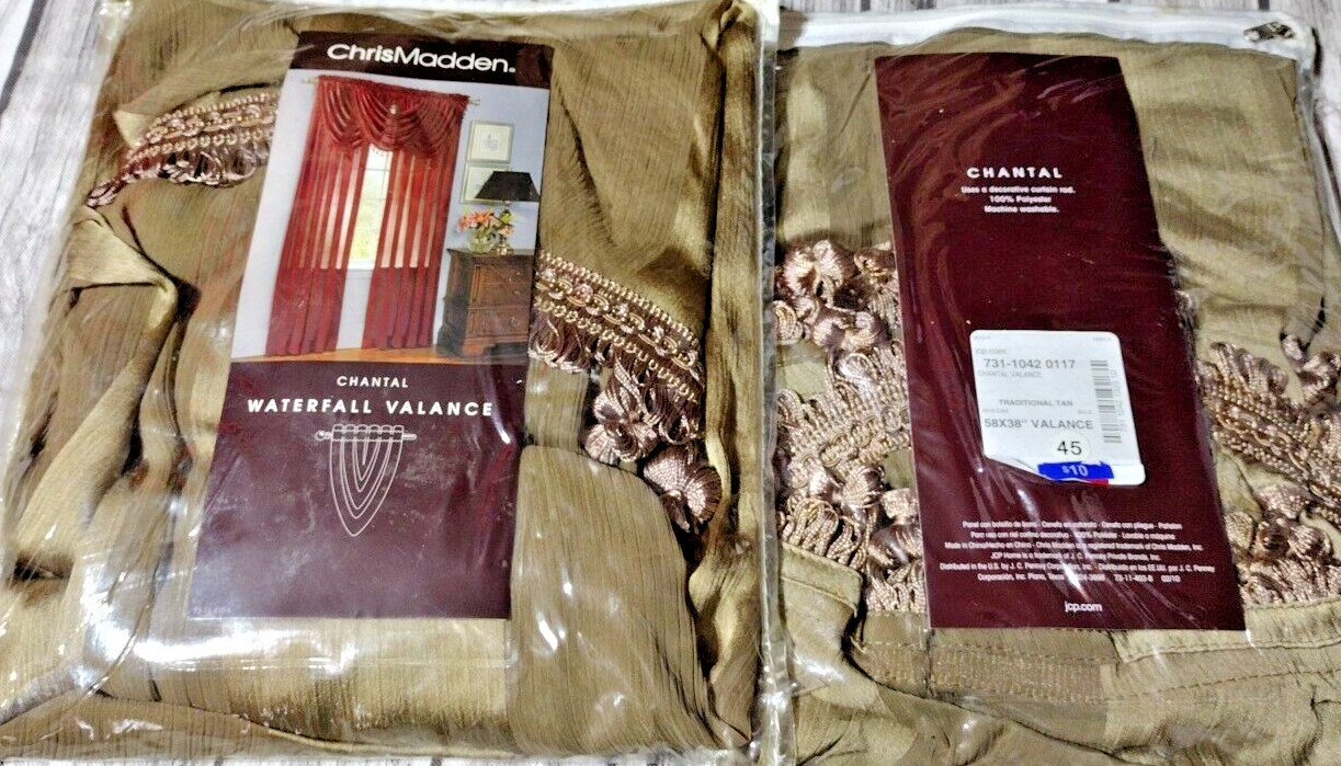 Chris Madden JCP HOME, Waterfall Valances 58″x38″ Traditional Tan, NEW