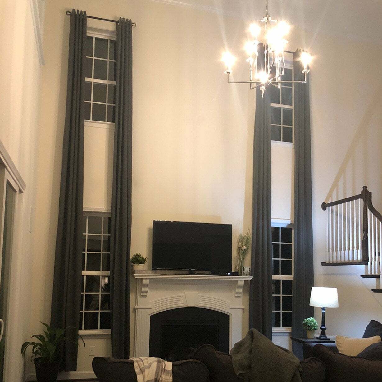 Extra long natural linen curtain, drape custom made 15 16 17 18 20 24 ft 2 story
