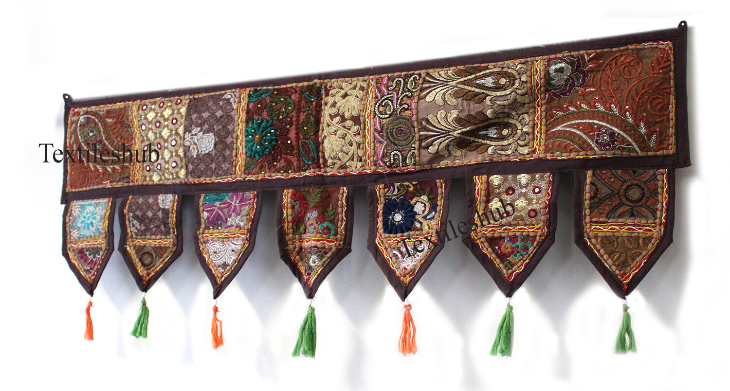 Indian Vintage Patchwork Embroidery Toran Door Valance Wall Hanging Home Decor