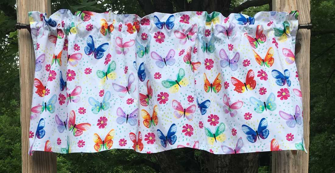 Rainbow Butterfly Floral Valance Watercolor Butterflies Kitchen Bath Curtain