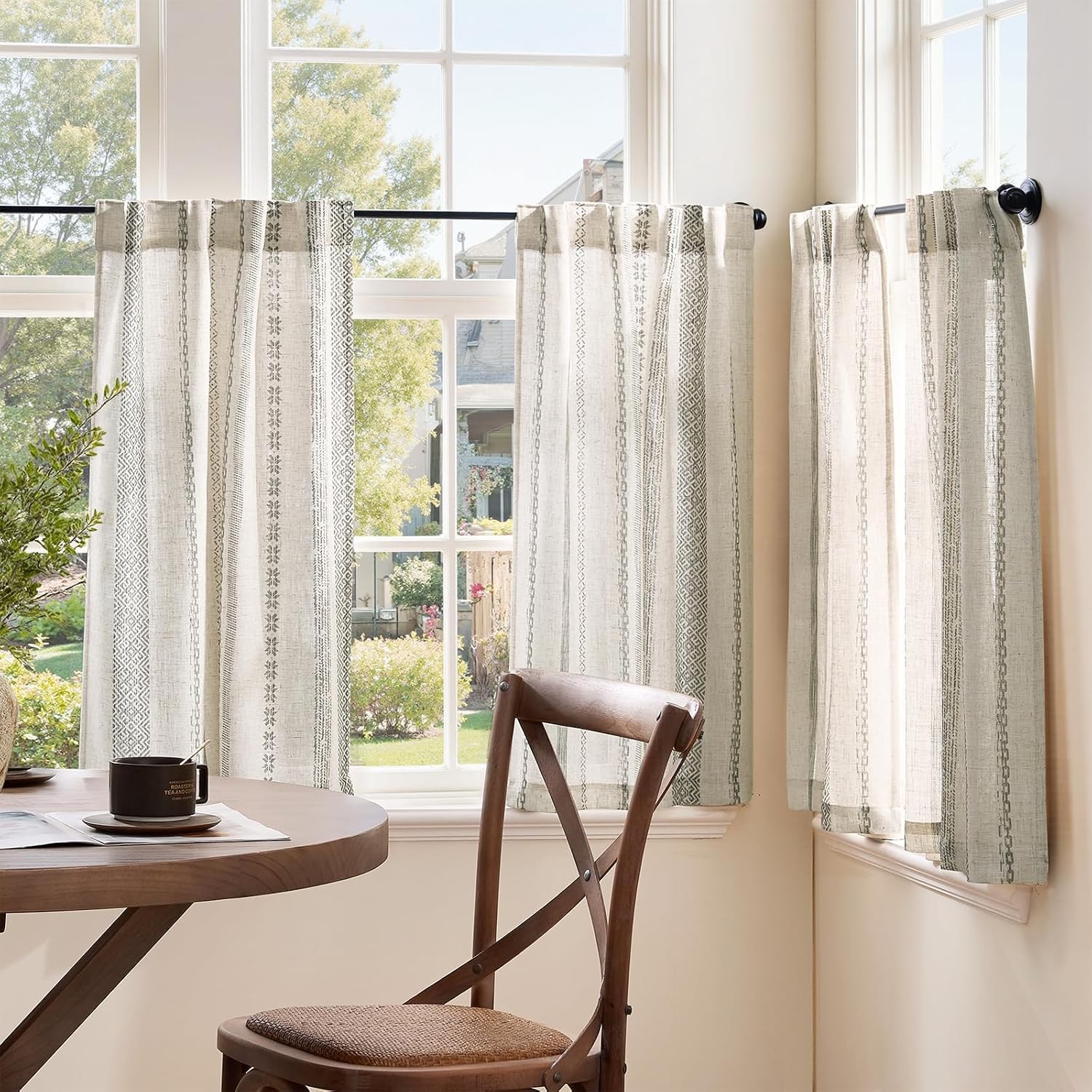 Liora Grey Boho Linen Tier Curtains 36 Inches Back Tab 2 Panels Light filtering