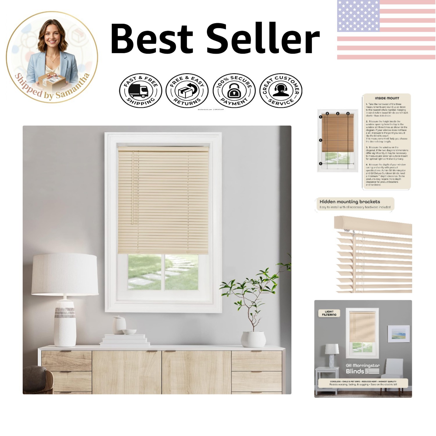Versatile Light Filtering Cordless Blinds – 35″ W x 64″ H, Sleek Alabaster Style