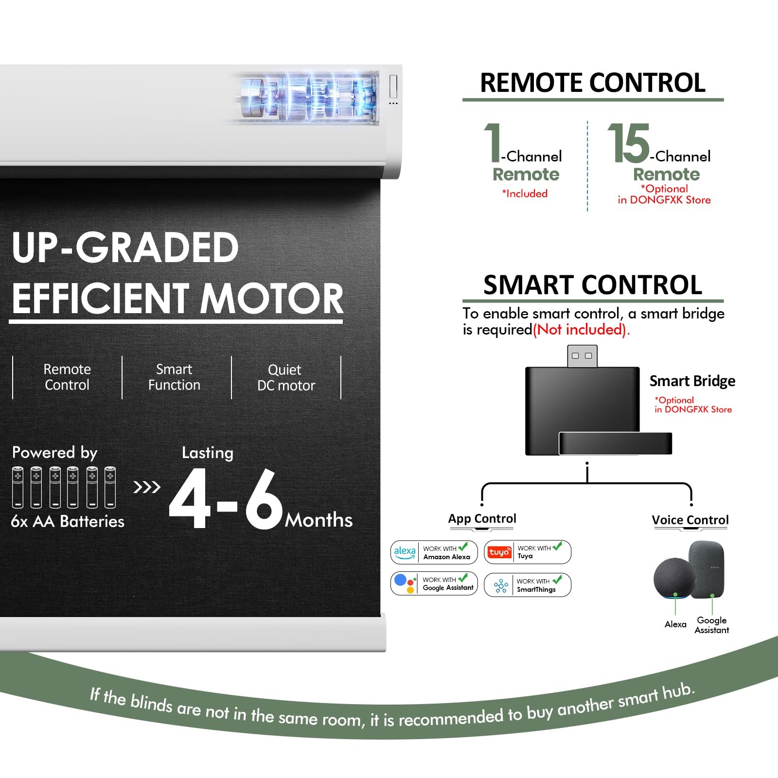 Dongfxk Motorized Blinds Remote Blackout No Drill Cordless Smart Roller Shades