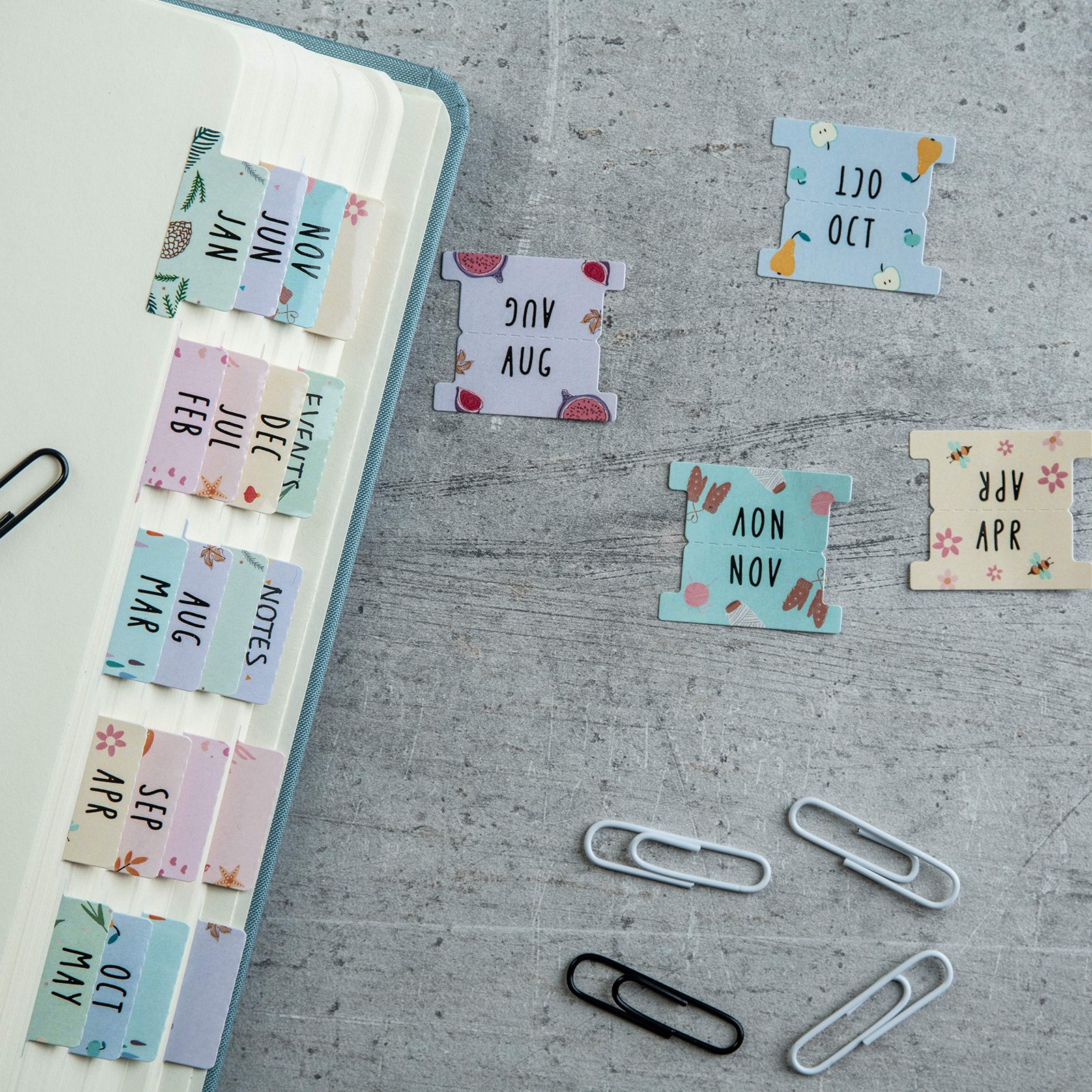 DiverseBee Laminated Planner Monthly Tabs, 24 Peel and Stick Medium, Assorted