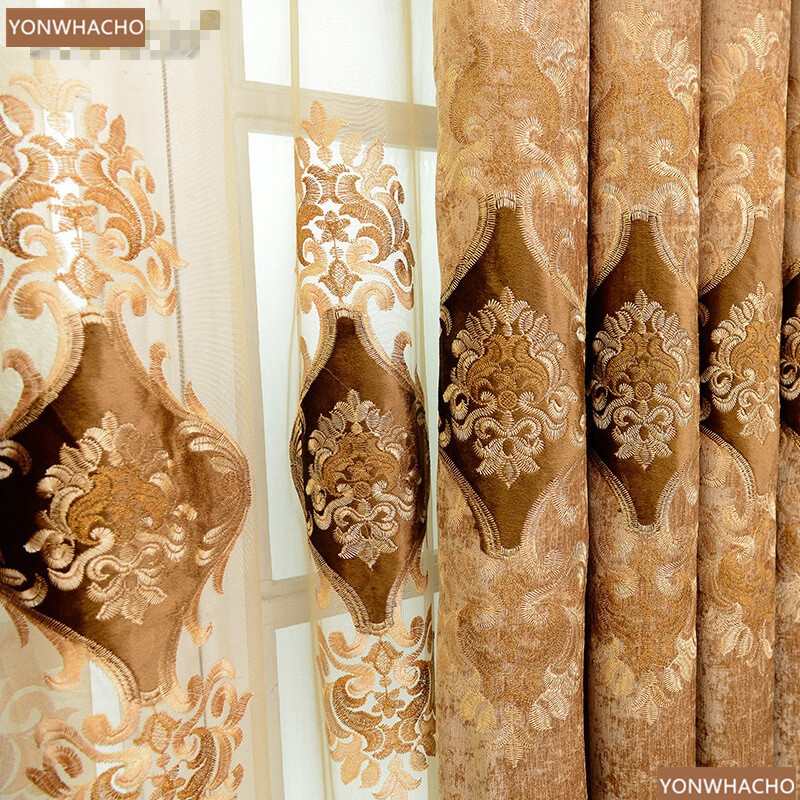 embroidered chenille coffee thick cloth blackout curtain valance drape B819*