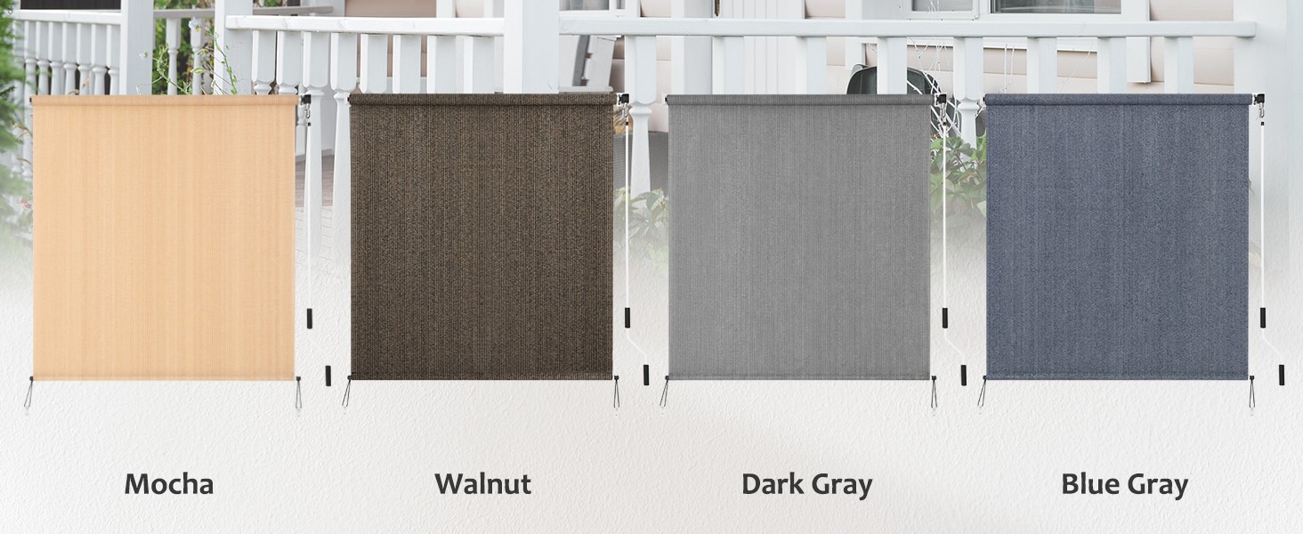 Patio Shades Roll Up Outdoor Blind, 10′ W x 8′ H Cordless Sun Shade Screen with