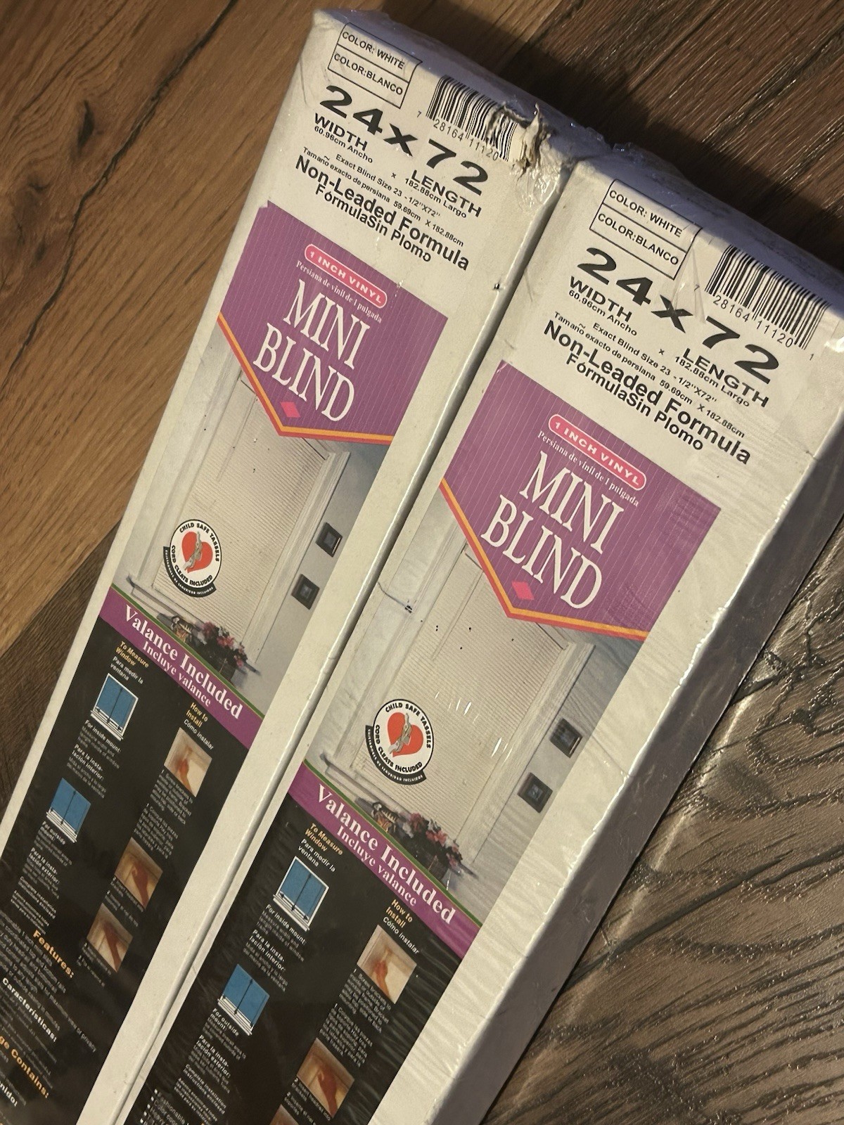 (2) NEW IN BOX Window Blinds Mini Blind 1″ Slat Vinyl, 24” wide x 72”, White