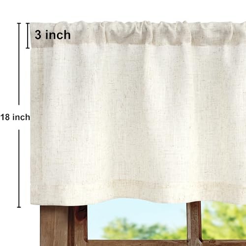 Linen Window Valance for Kitchen 3 Inch Rod 52″W x 18″L (Pack of 1) Natural