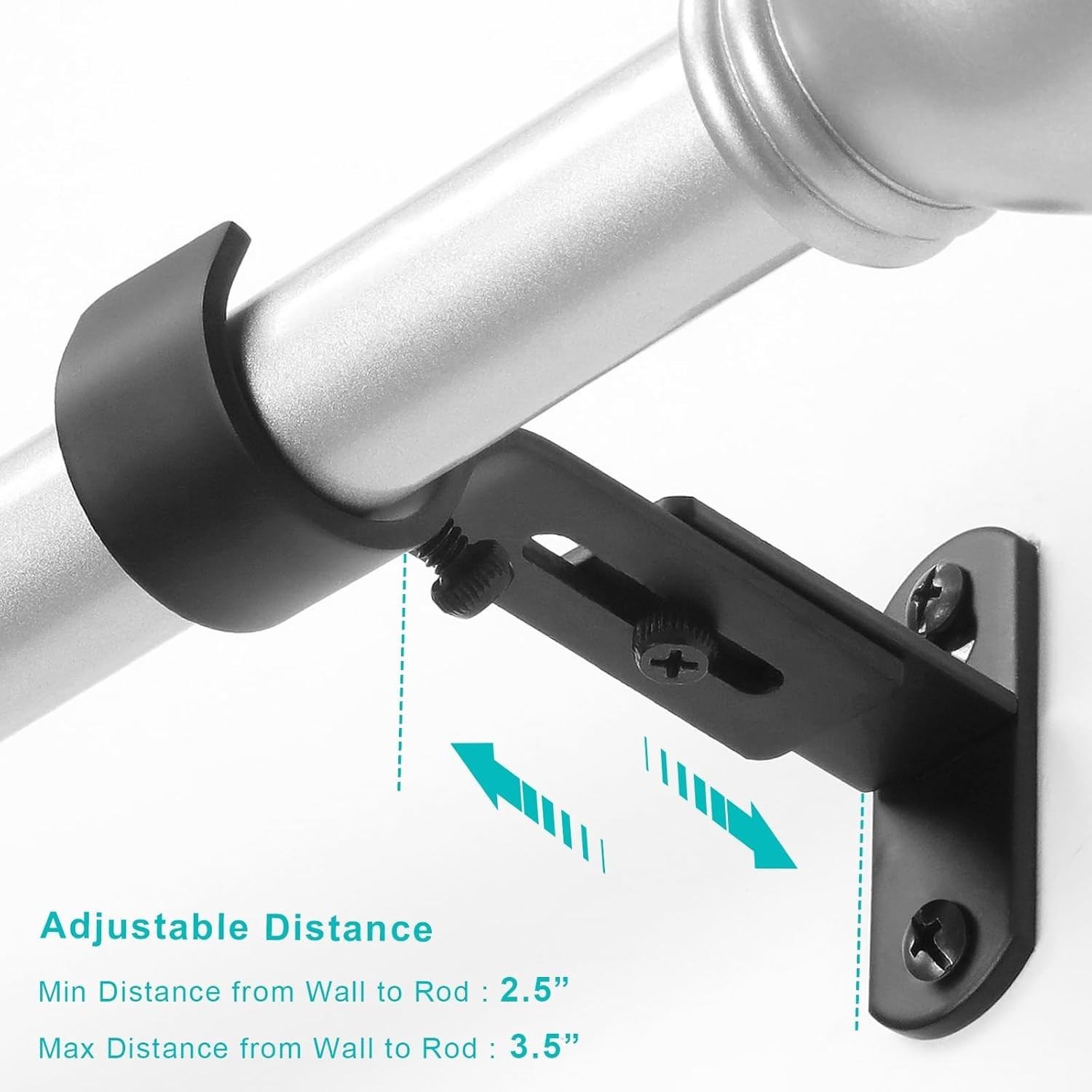 Soportes negros ajustables para cortinero de metal para pared 1 pulgada 3 Pack