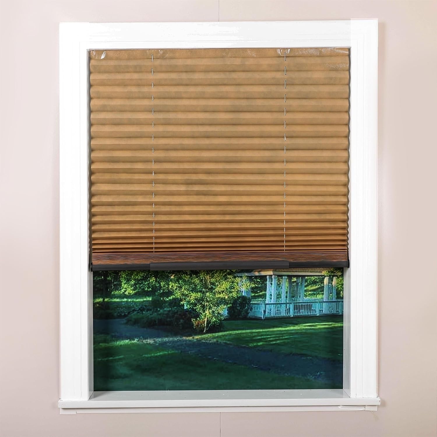 Manual Cordless Pleated Window Blinds 30”W x 64”H – Durable Non-Woven Fabric