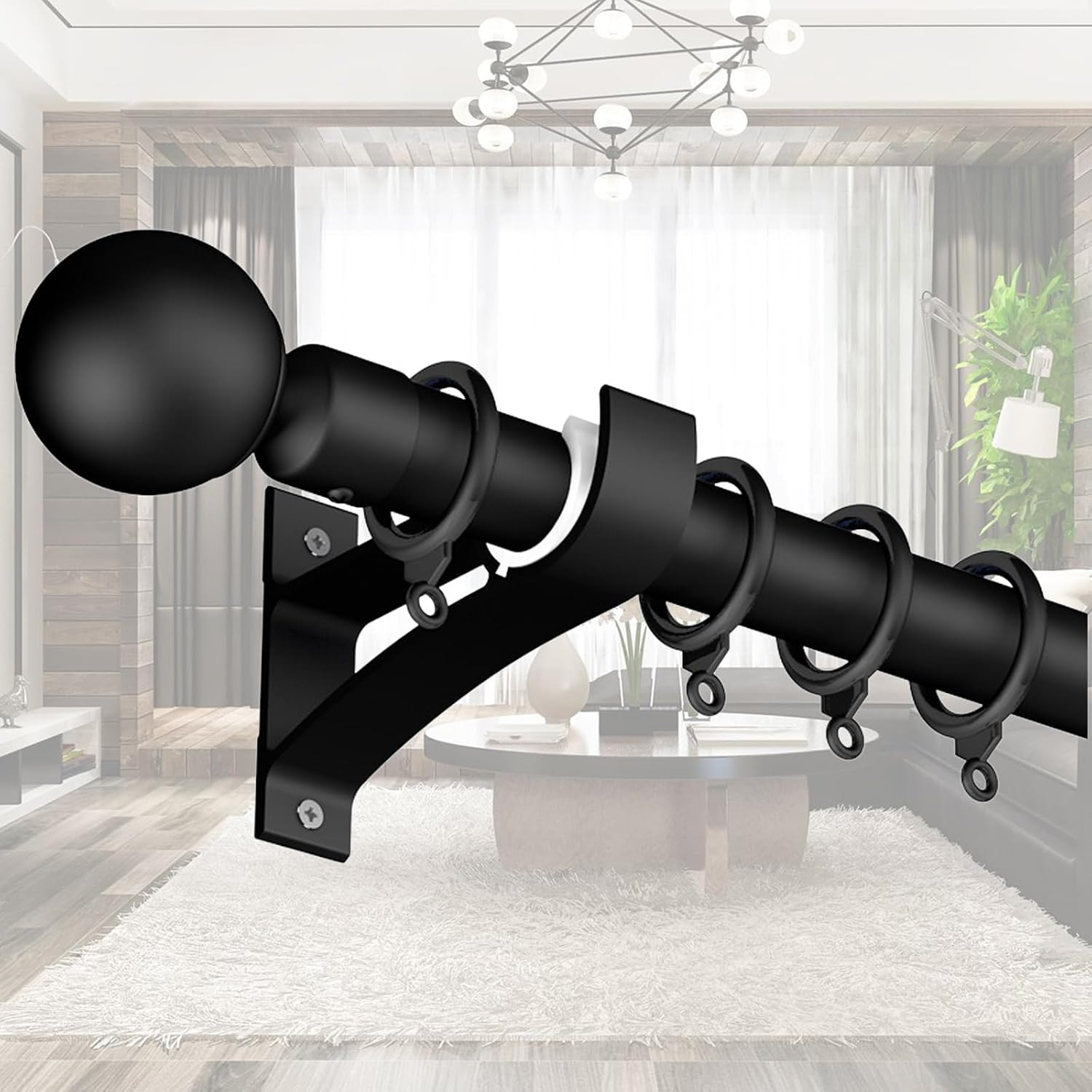 Black 4 Pcs Curtain Rod Wall Brackets, Set of 4 Heavy Duty Holders with Mounting