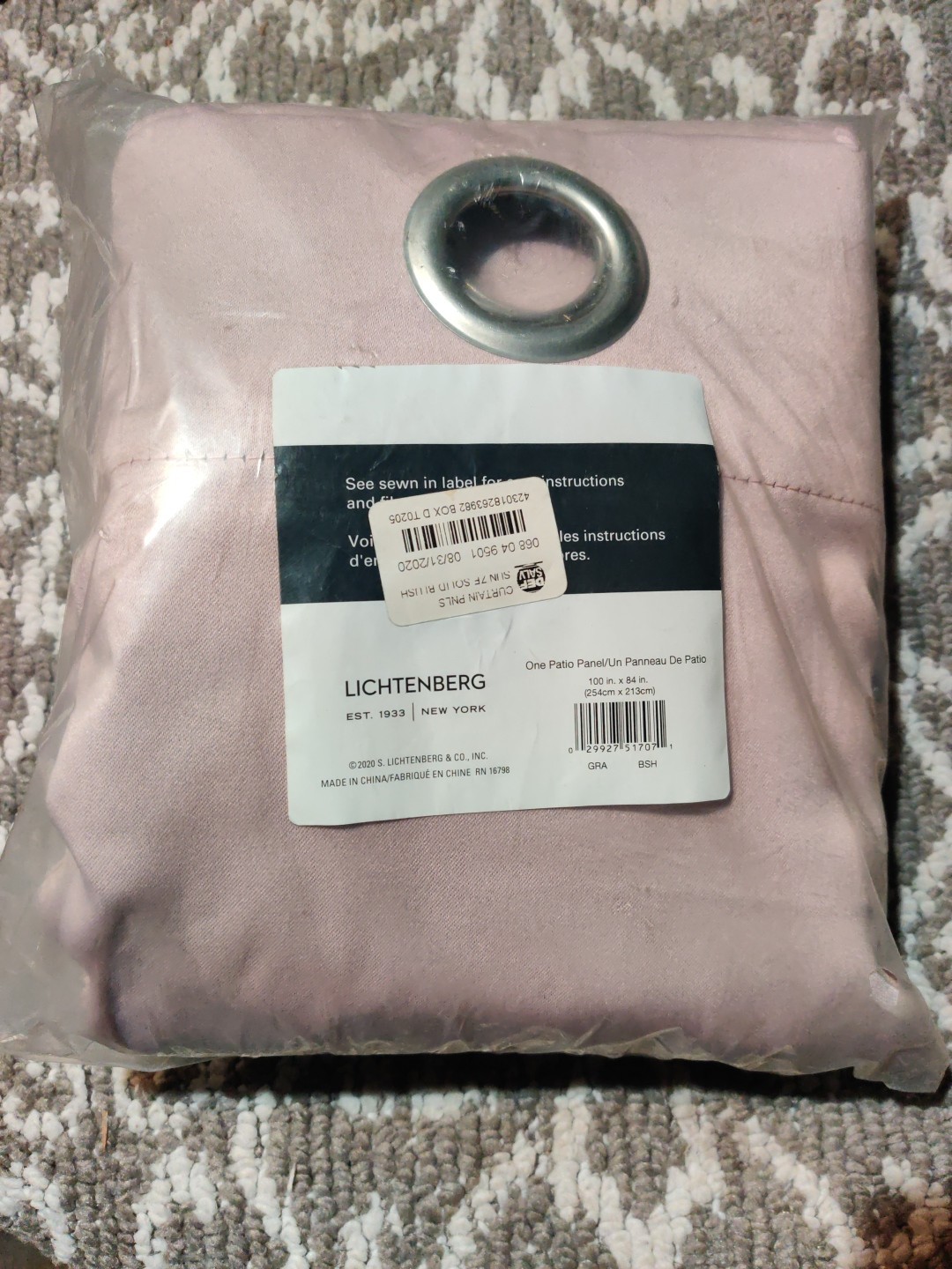 Sun Zero Barrow Grommet Sliding Patio Door Curtain Panel Blush Pink 100″ x 84″