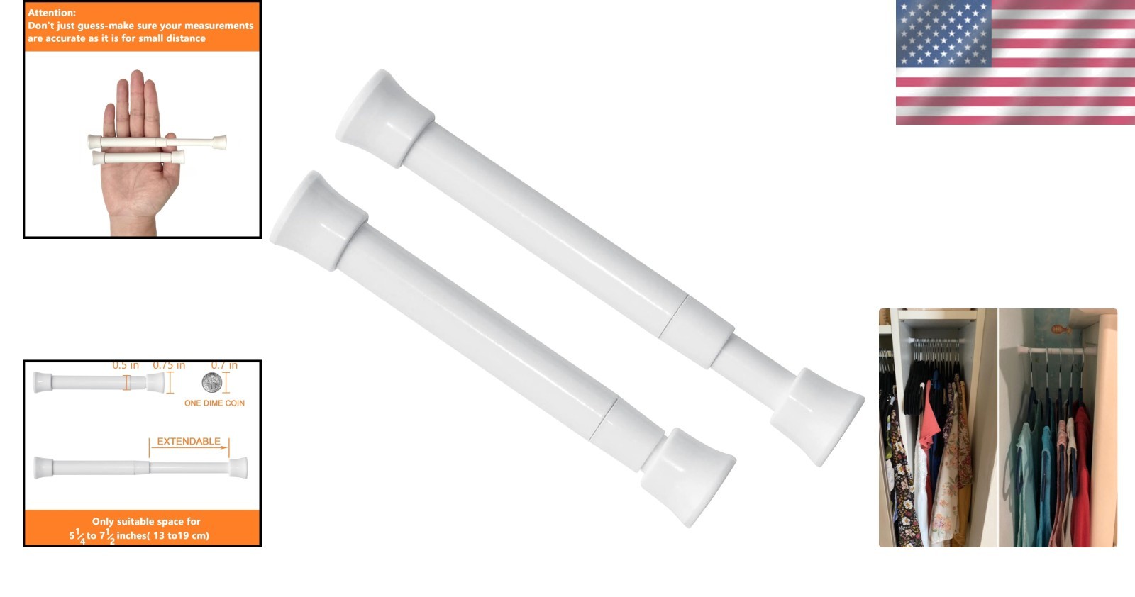 Compact 2-Pack Curtain Rods 5.25-7.5 Inch, Durable & Stylish – No Tools Required