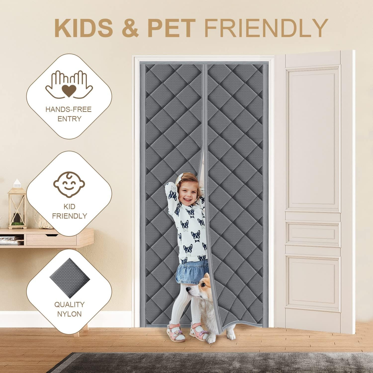 Magnetic Thermal Insulated Door Curtain, Fits Door Size 38″ x 82″, Thicken Nylon
