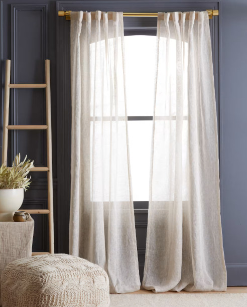 NWT QUINCE EUROPEAN LINEN SHEER CURTAIN PANEL SET OF 2 FLAX 48 X 96 MSRP $92