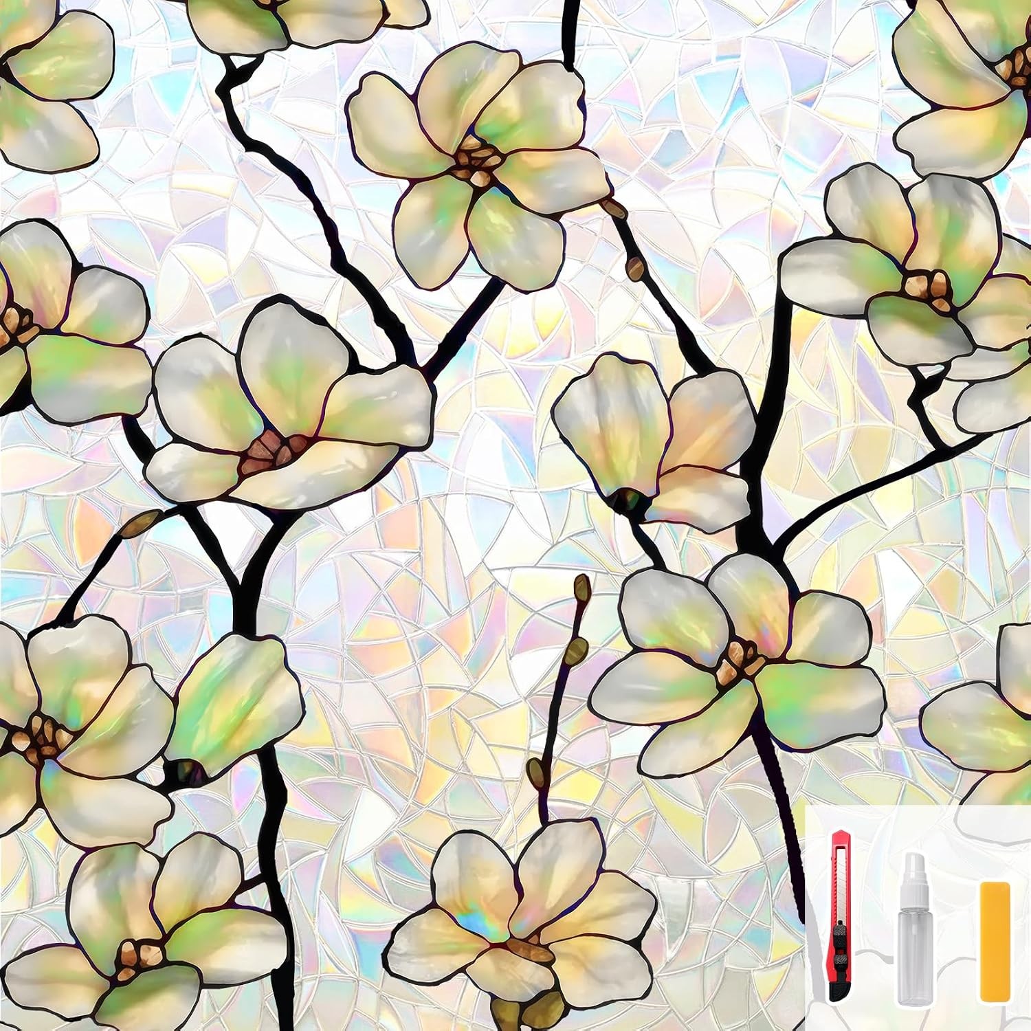 Window Privacy Film, Stained Glass Window Film Static Cling UV & Heat Blocking