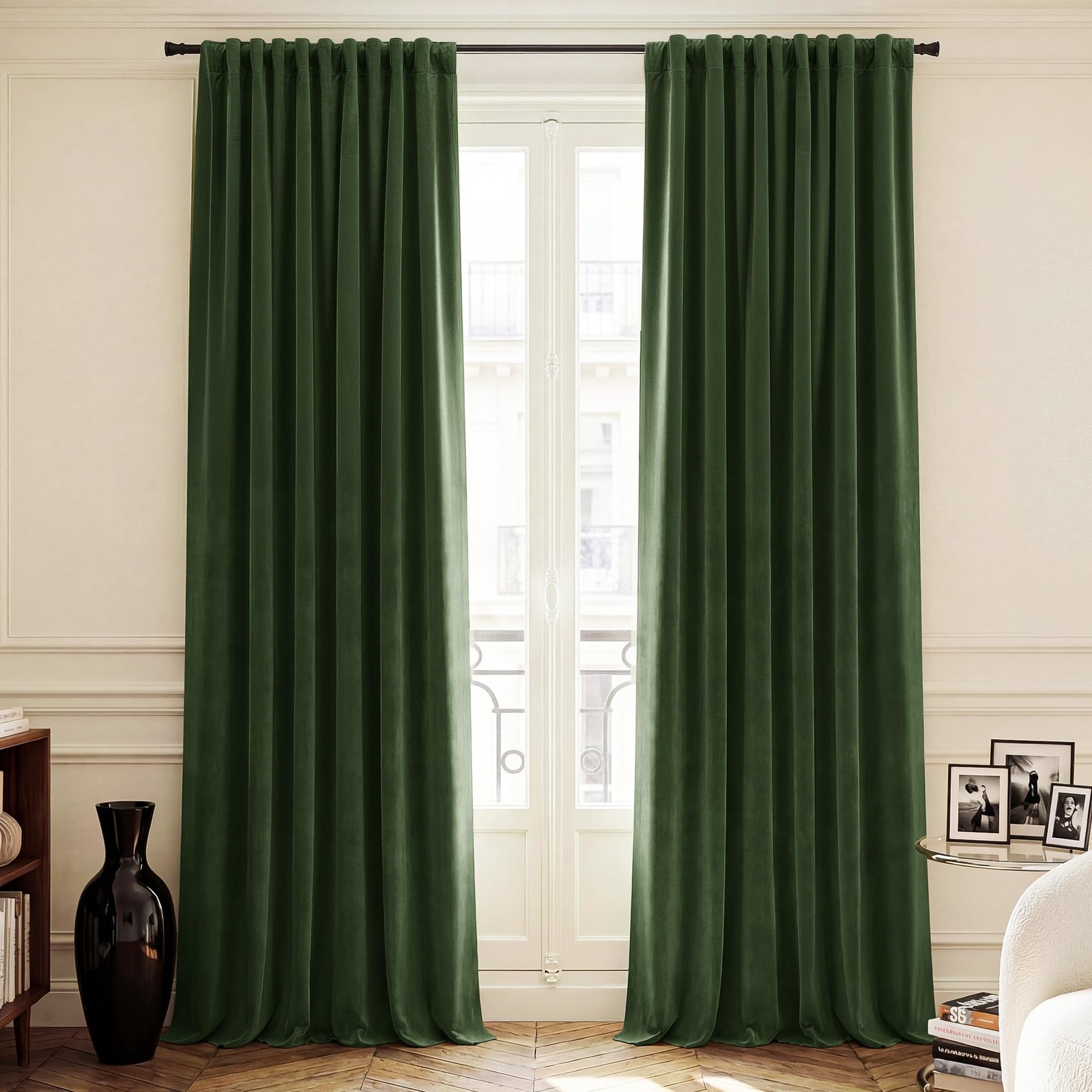Nicetown Olive Green 108 Inch Long Velvet Curtains Rod Tab Luxury Blackout