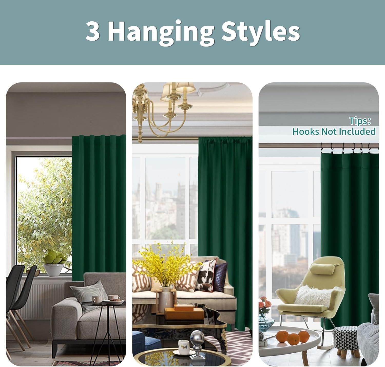 BGment 100% Thermal Insulated Blackout Curtains, 52 x 84 Inch, 2 Panels, Emerald