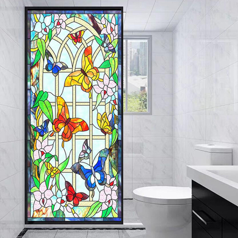 Retro Luxury Privacy Static Stained Window Film Church Balcony Window Decoration