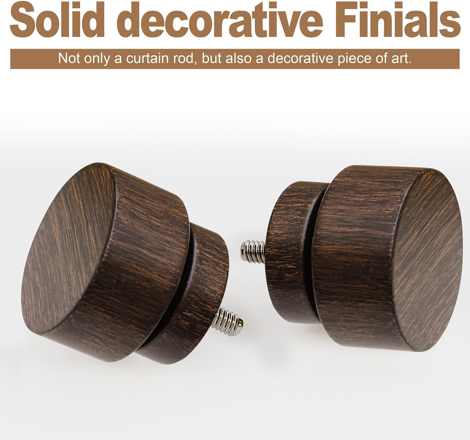 Deep Walnut Wood Curtain Rods 28 to 48 Inches Adjustable Heavy Duty Window