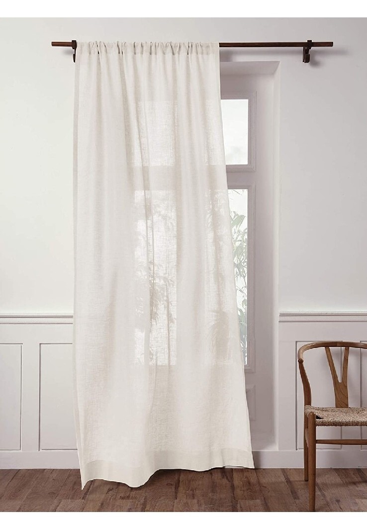 Solino Home Linen Sheer Curtain – 52 x 108 Inch Ivory Rod Pocket Window Panel