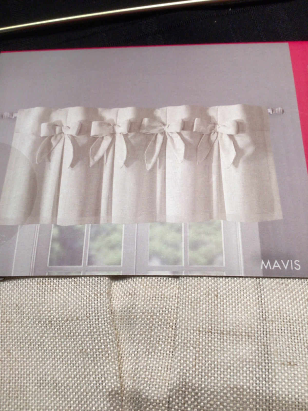 BON LUXE window Valance 38 x 18 MAVIS Inverted Pleats W/ Bows Oatmeal NEW