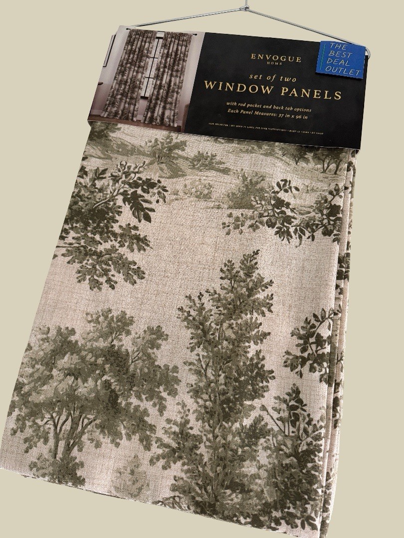 New ENVOGUE Window Curtains 2 Panels 37 x 96″ Beige Olive Green Drapers Back Tab