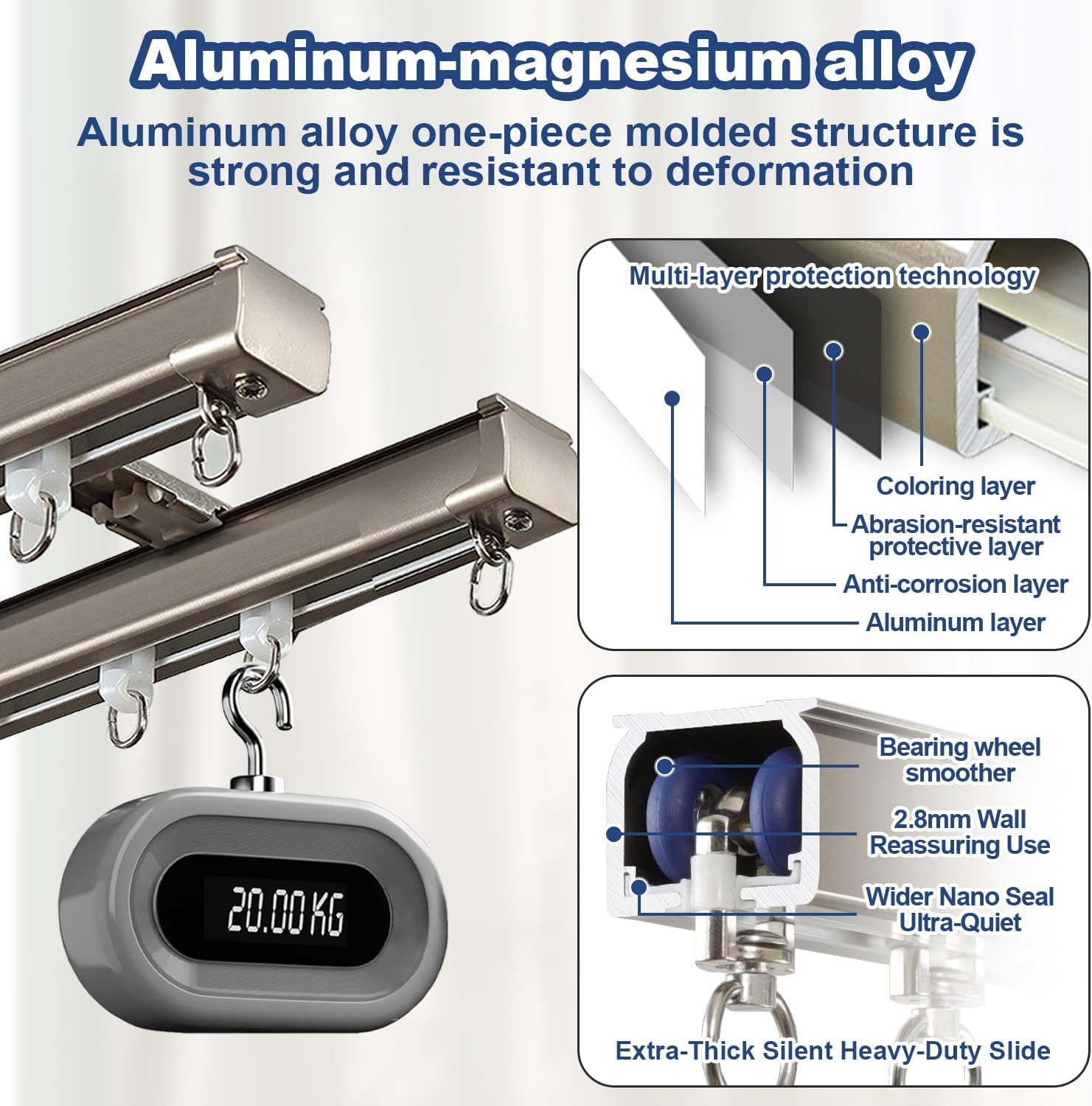 Curtain Double Tracks Ceiling or Wall Mounting, Heavy Duty Aluminum Curtain Slid