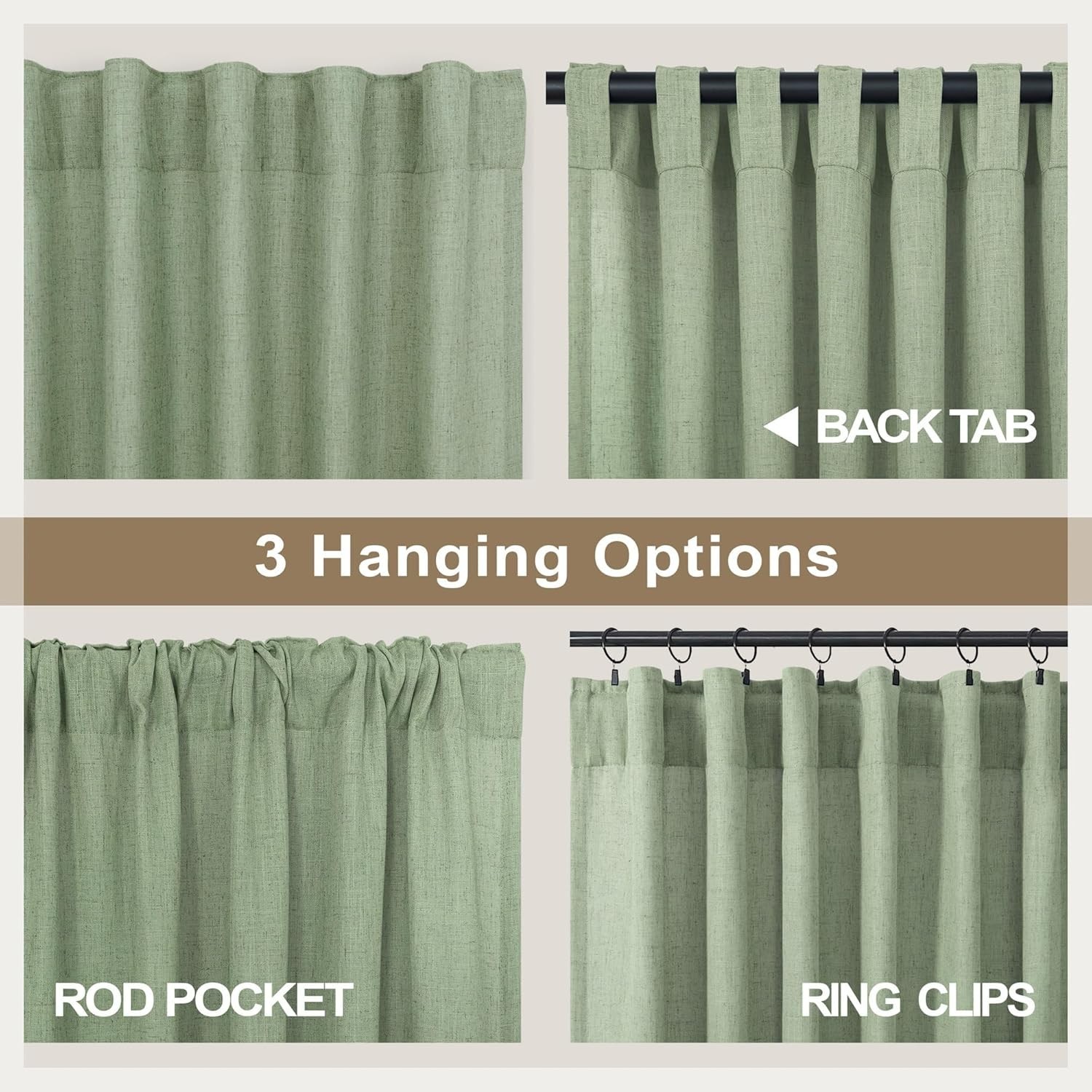 Large Back Tab Pocket Drapes for Living Room – 2 Panels