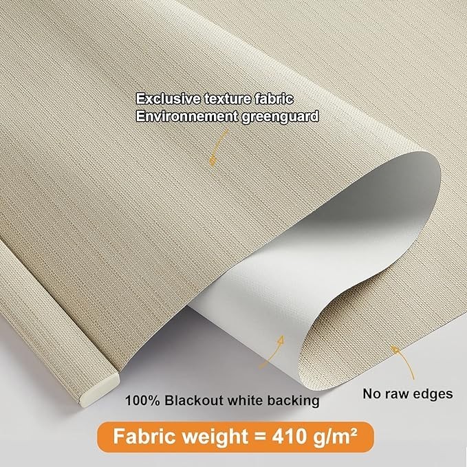 Clearance Beige Free-Stop Cordless 100% Blackout Roller Shades for Window Blinds