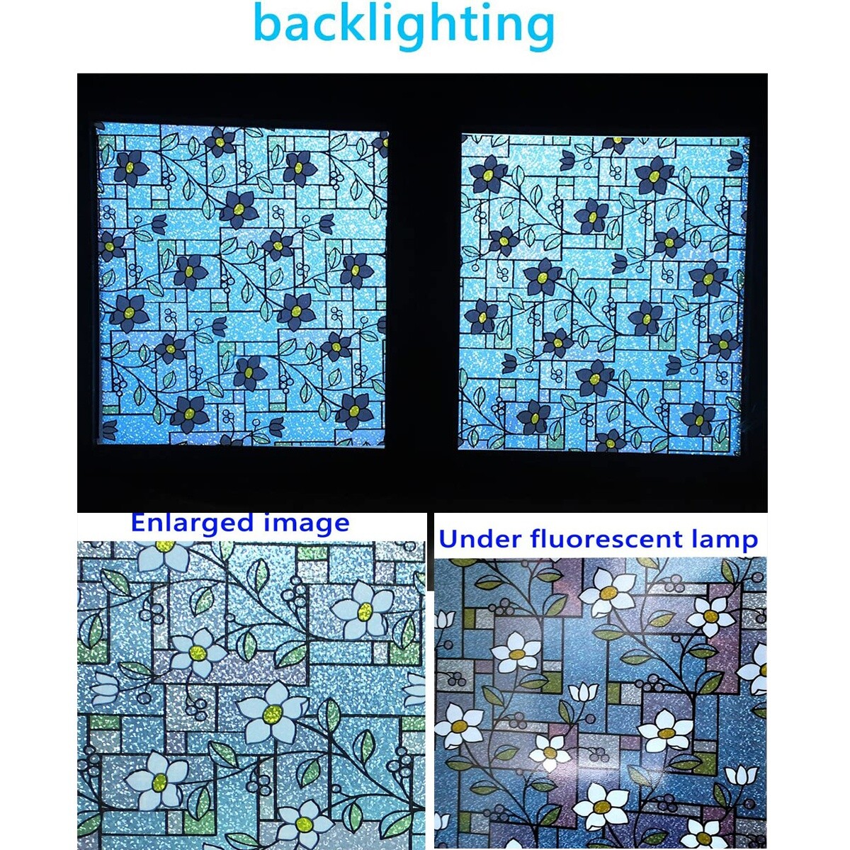 Stained Window Privacy Film Static Cling Flower Pattern Glass Sticker Home Decor