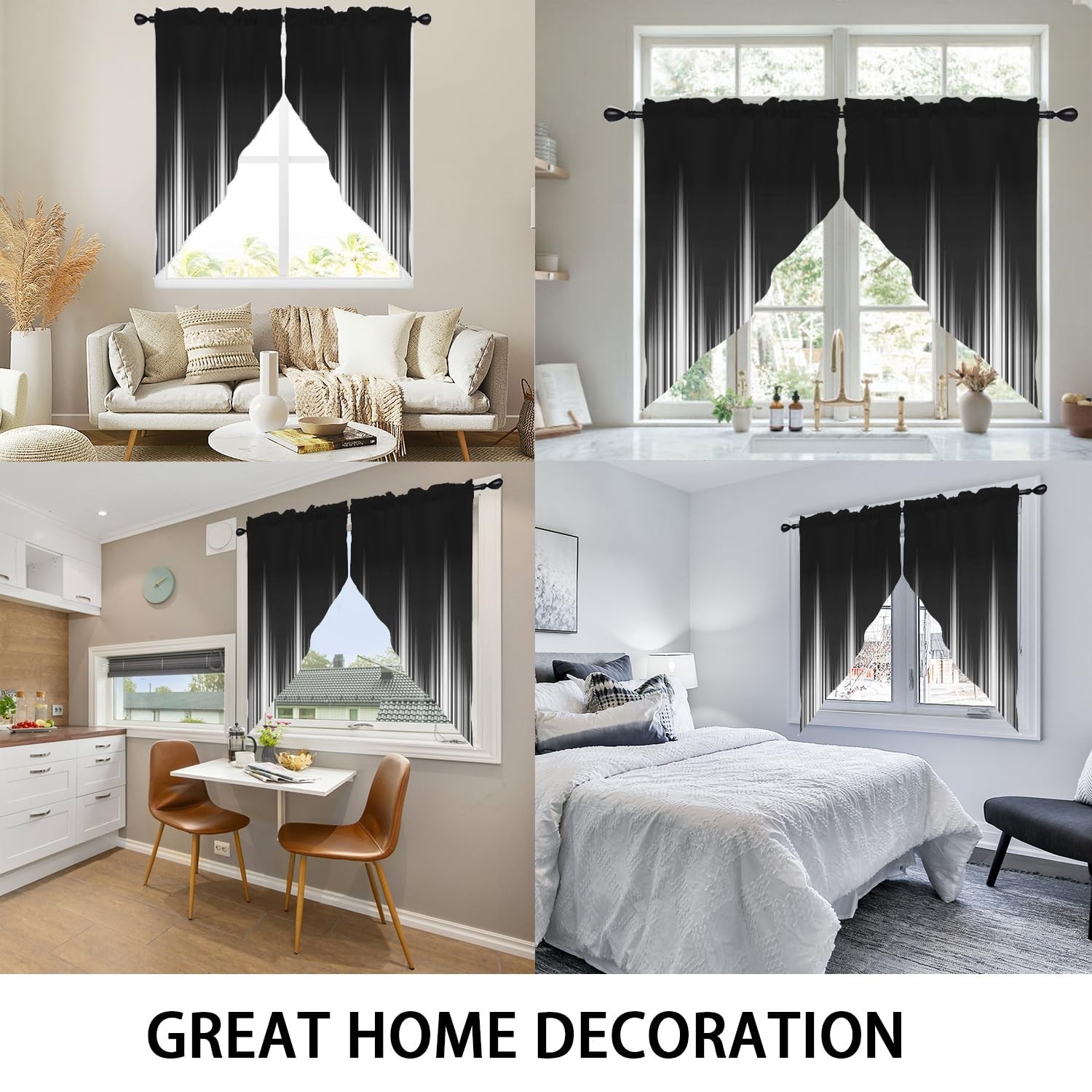 Coxila Black and White Kitchen Valance Curtains Small Short Ombre Dark Goth A…