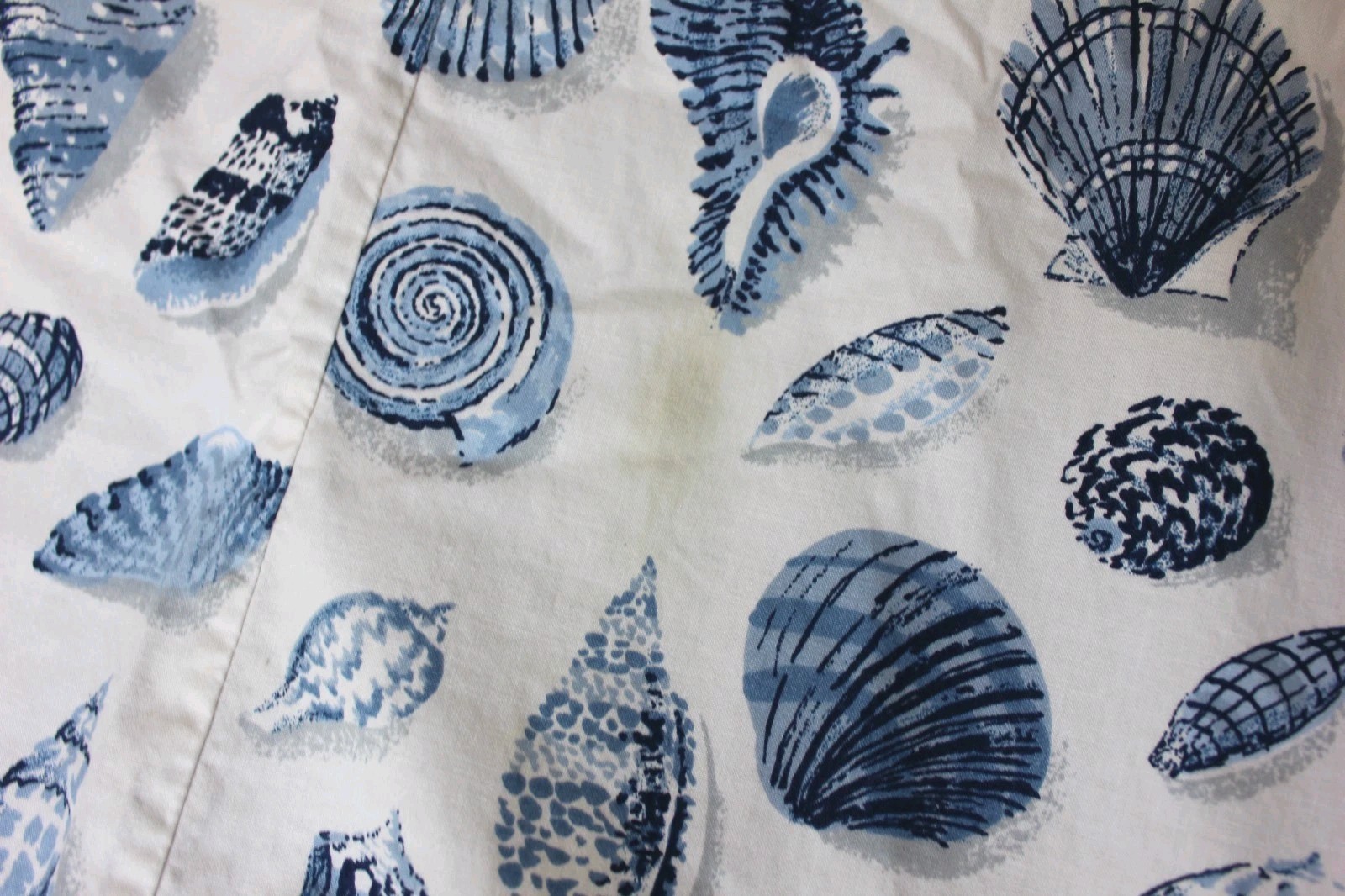 Custom Curtains Blue White Seashell Toile Vtg 3-Pc Drapery Set Beachcomber