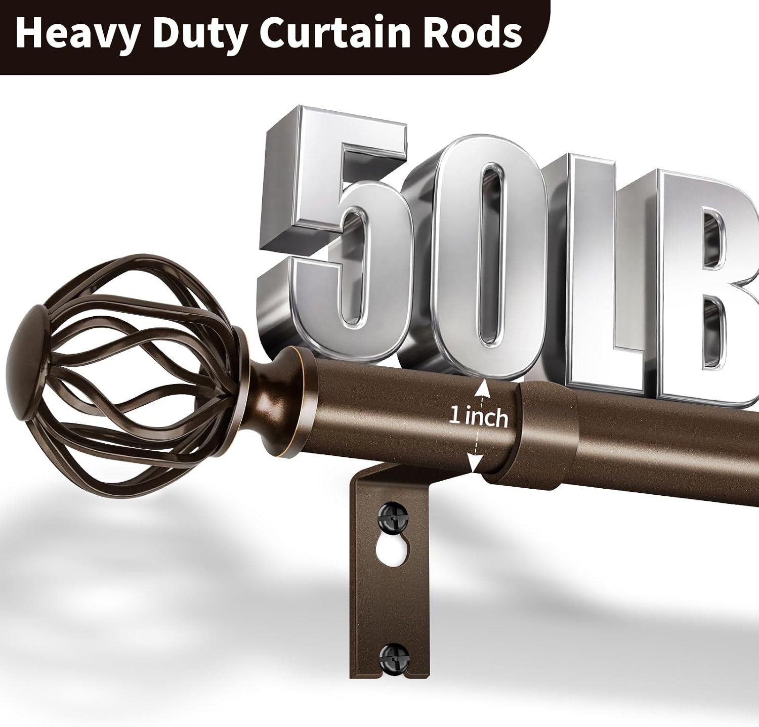Adjustable Curtain Rod Heavy Duty Decorative Drapery Hardware Cage Finials