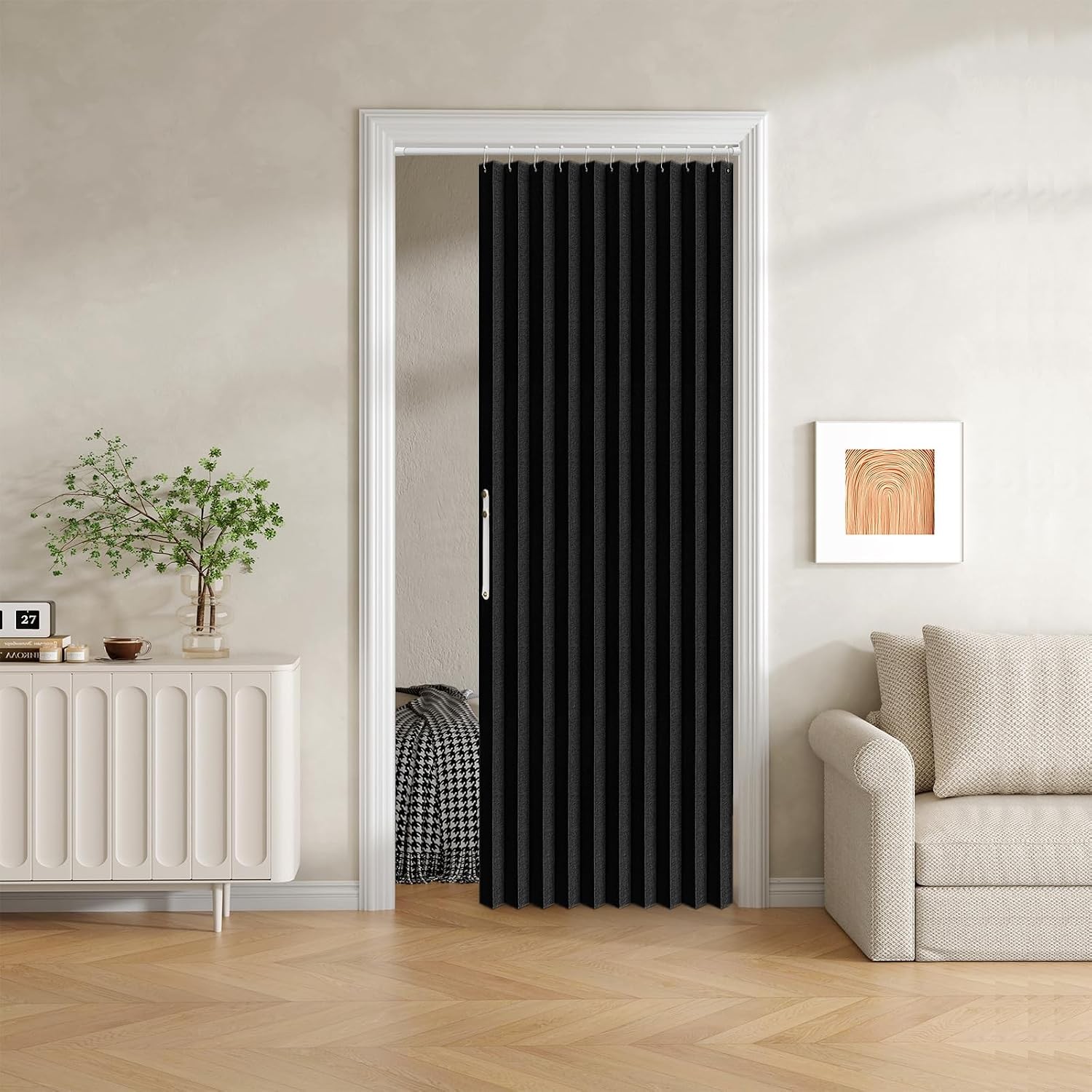 100% Blackout Fabric Folding Door Curtain with Magnetic Closure – Accordion Styl