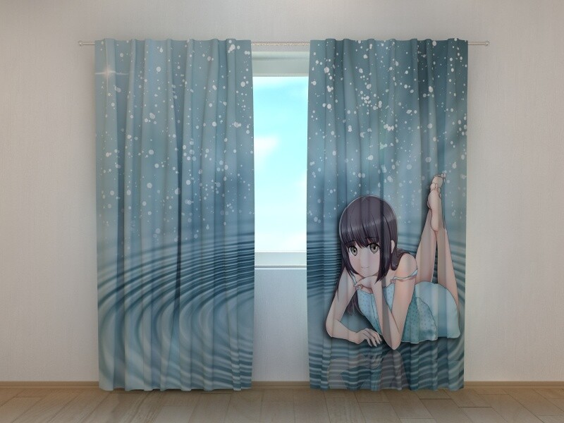 Window Curtain Printed with Anime Girl Wellmira Ready Made in Different Sizes