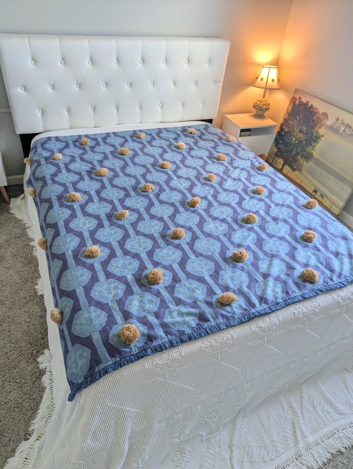Opalhouse Jungalow Blue Pompom Buttonhole Top Shower Curtain Size 72″X68