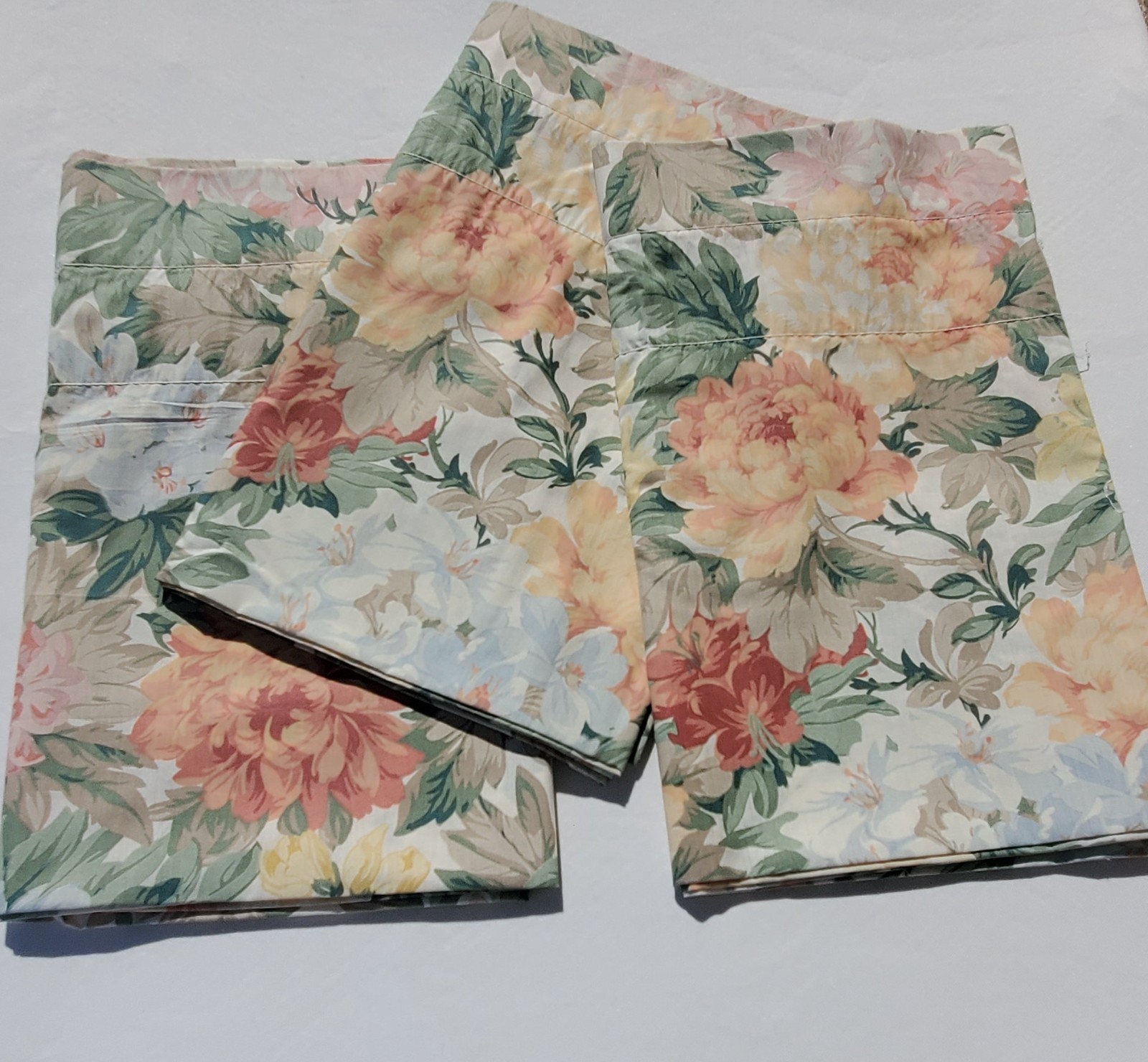 Croscill Valances Floral Green Yellow Rust Set of 3 vintage 17 in x 86 in
