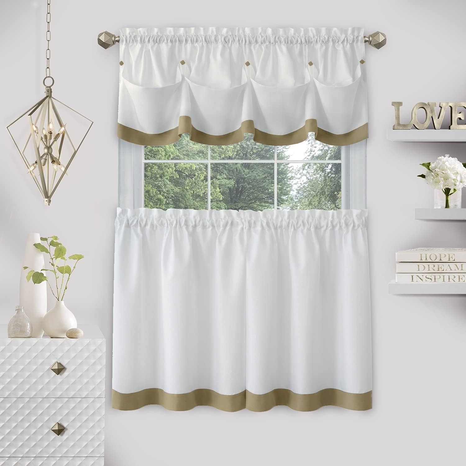 ACHIM Home Furnishings Lana Window Curtain Tier Pair and Valance Set, 58″ x 24″,
