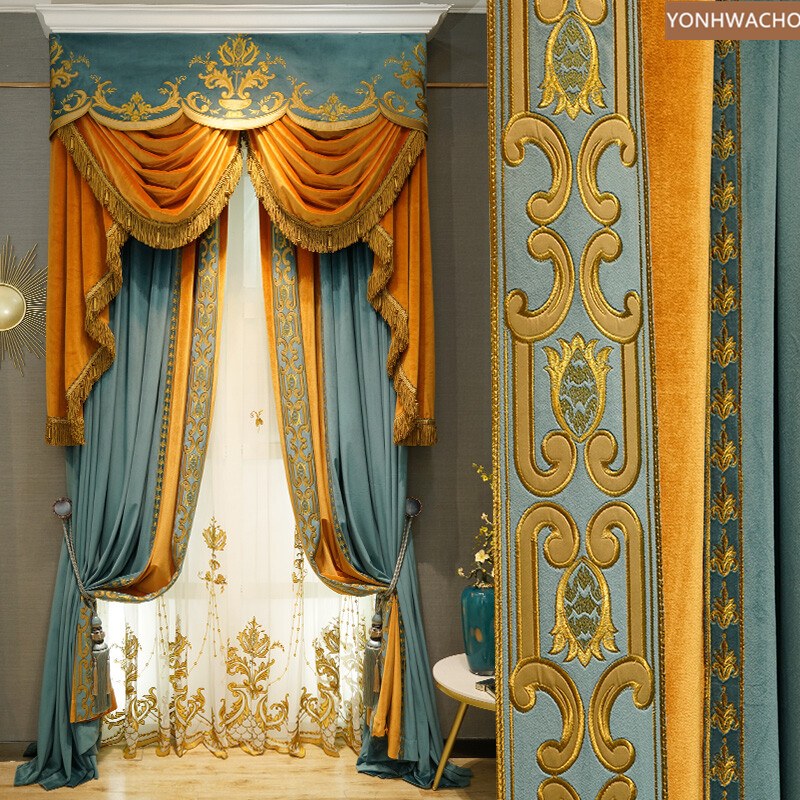 American high-class velvet blue thick cloth blackout curtain valance panel C327