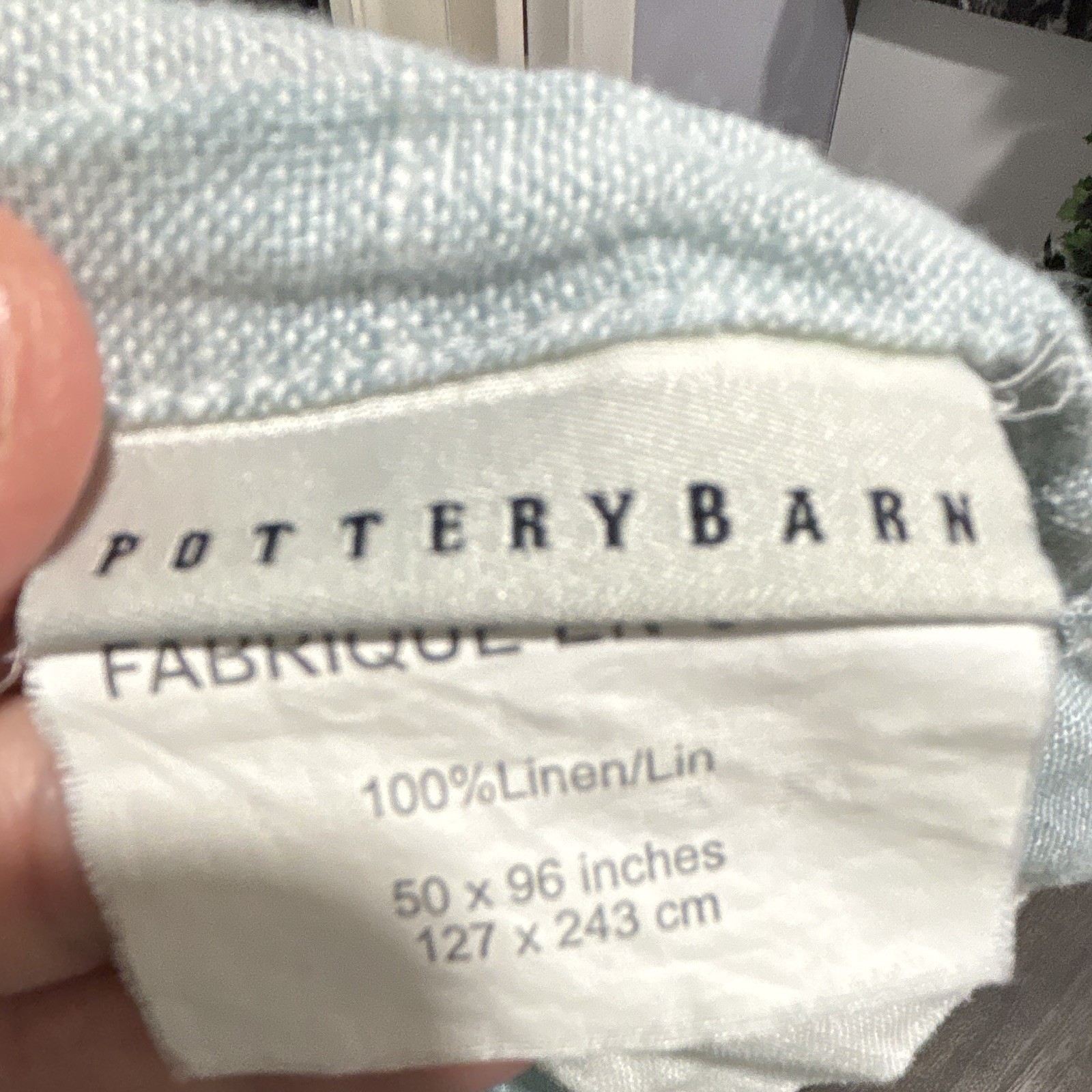 Pottery Barn 100% Linen Stripe Blue/White Curtain 50×96 Rod Pocket, 2 Panels