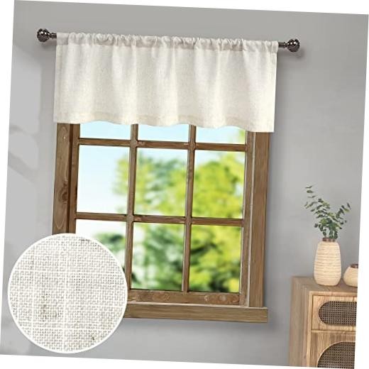 Linen Window Valance for Kitchen 3 Inch Rod 52″W x 18″L (Pack of 1) Natural