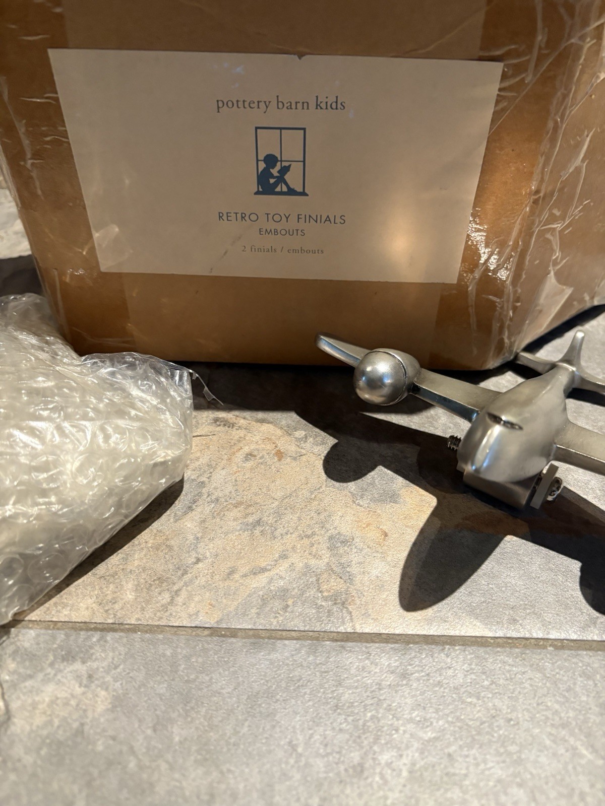 Pottery Barn Kids Nickel Polished Aluminum Retro Airplane Finials 1 set of 2