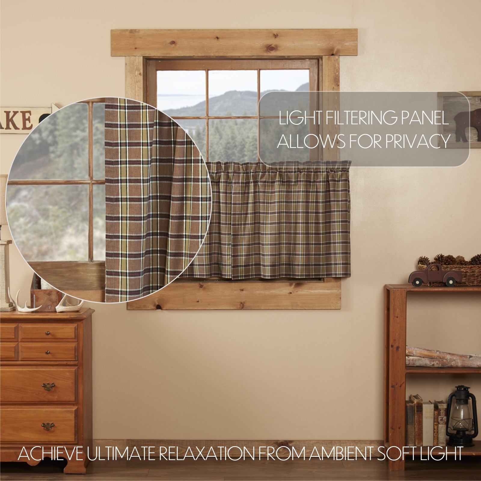 Rustic 24″x36″ Tier Pair Tan Rod Pocket Wyatt Kitchen Window Curtains VHC Brands
